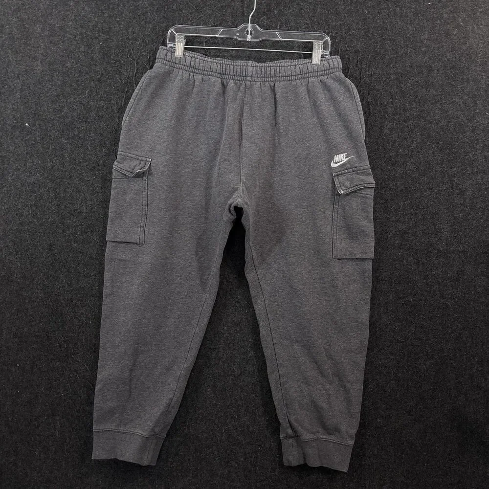 Nike Club Fleece Cargo Joggers Men's Large Gray Sweatpants Elastic Pockets